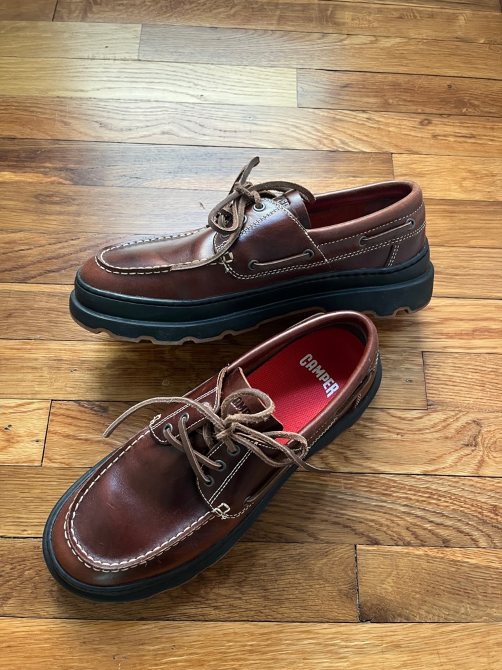 Camper Men’s Brown Leather Boat Shoes Brutus+ Brown Leather Moccasins for Men